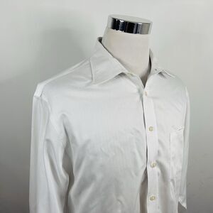 Joseph Abboud 17.5 34/35 Non Iron Dress Shirt White Herringbone 100% Cotton